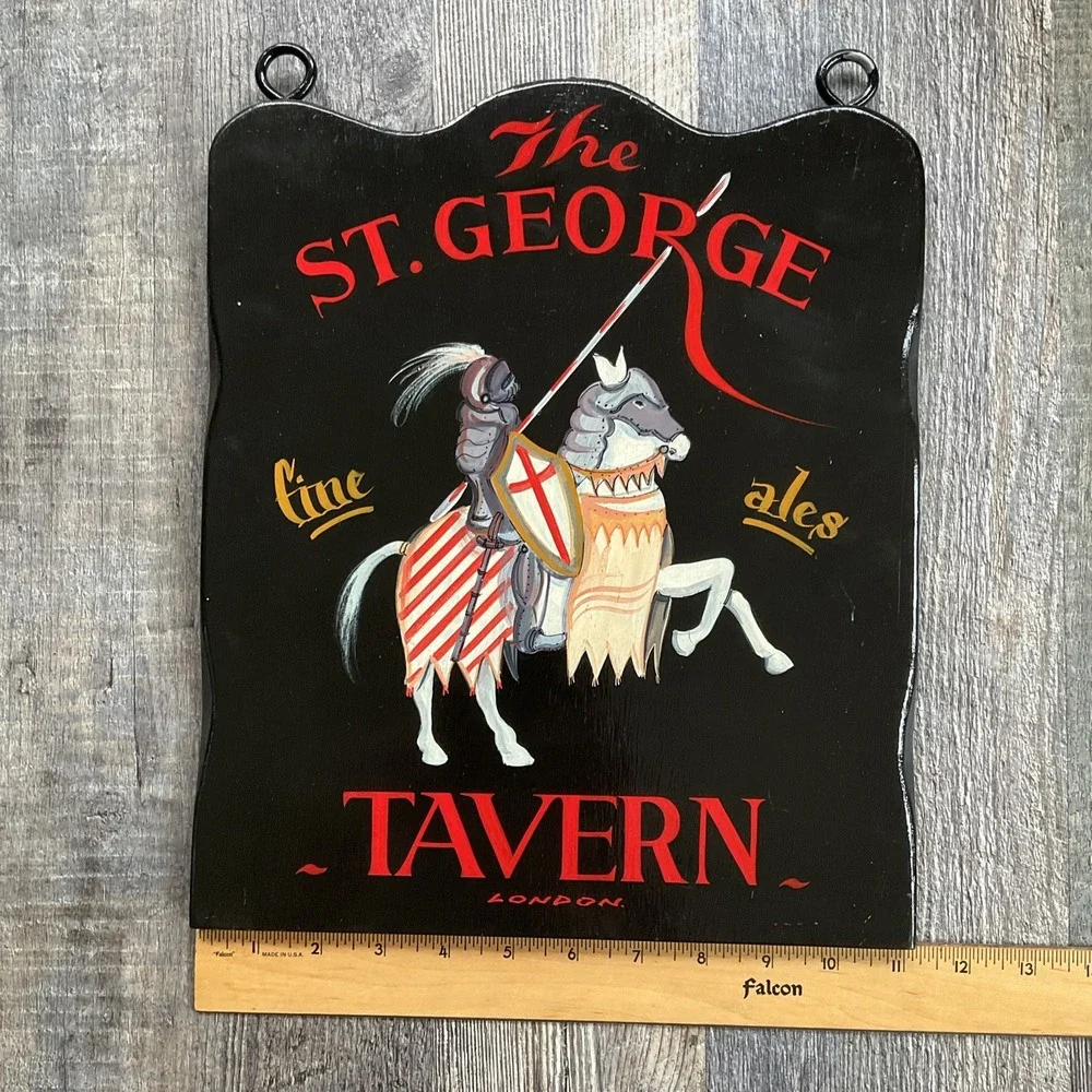 Vintage St. George Tavern British Pub Sign Hand Painted Wood Fine Ales Bar Decor